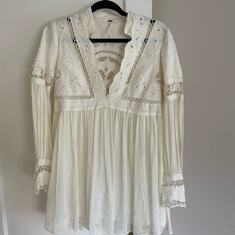 FREE PEOPLE Dreamland Cutwork TUNIC DRESS Embroidered Crochet 4